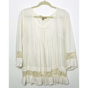 Nine West Boho Lace Blouse Lightweight Flowy Long Elastic Sleeve Top Sz L